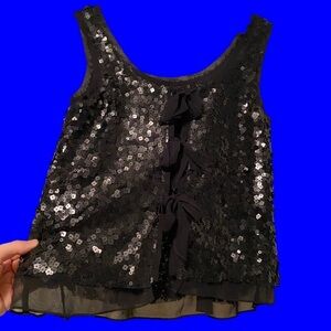 Forever 21 black sequin top with bows at the back, open back  size small